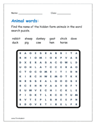 Find the name of the hidden farm animals in the word search puzzle