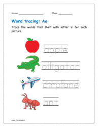 Trace the words that start with letter ‘a’ for each picture