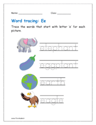 Trace the words that start with letter ‘e’ for each picture