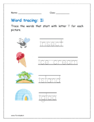 Tracing the word that start with letter ‘i' for each picture