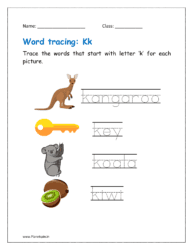 Trace the words that start with letter ‘k' for each picture