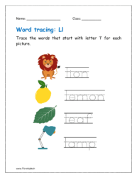 Tracing the word that start with letter ‘l' for each picture