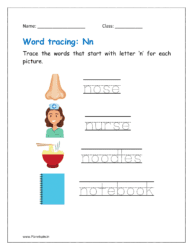 Trace the words that start with letter ‘n' for each picture