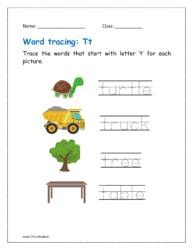 Trace the words that start with letter ‘t' for each picture