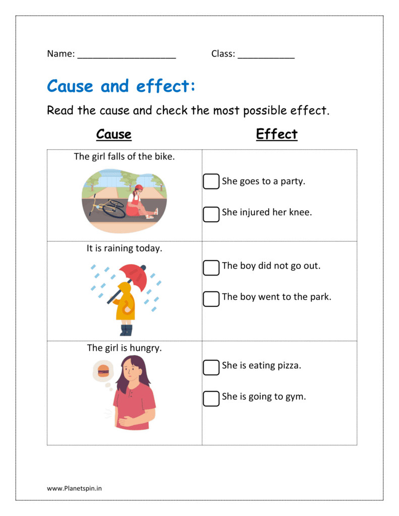 Read the cause and check the most possible effect worksheet pdf grade 1