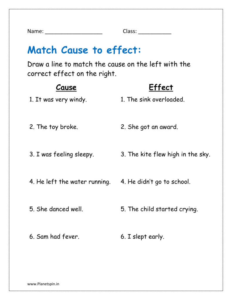 Draw a line to match the cause on the left with the correct effect on the right.