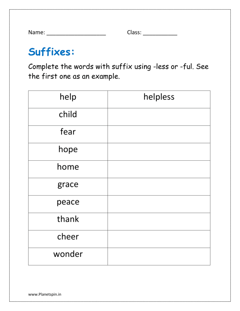 Complete the words with suffix using -less or -ful. See the first one as an example