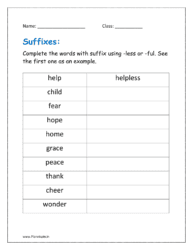 Complete the words with suffix using -less or -ful. See the first one as an example