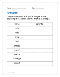 Complete the words with prefix using‘re’ at the beginning of the words. See the first as an example