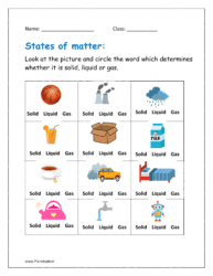 Look at the picture and circle the word which determines whether it is solid, liquid or gas