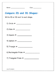 Write 2D or 3D next to each shape and download the free worksheet.