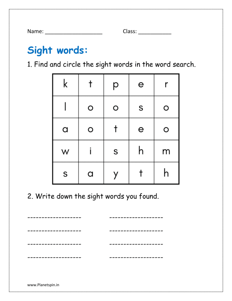 Find and circle the sight words in the word search given in the worksheets pdf for free