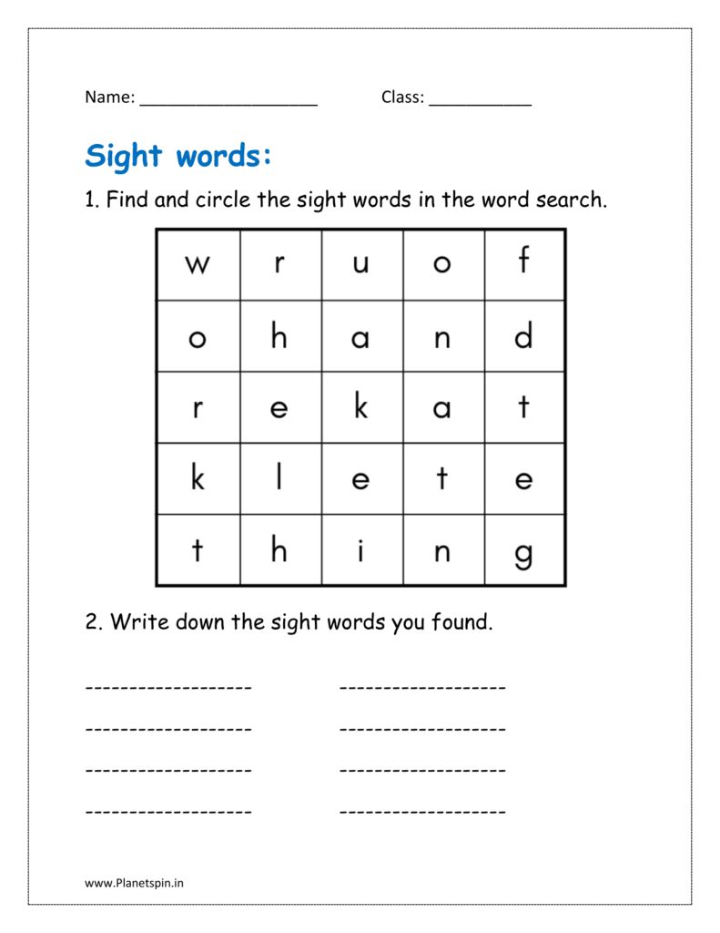 Find and circle the sight words in the word search in the given kindergarten worksheets