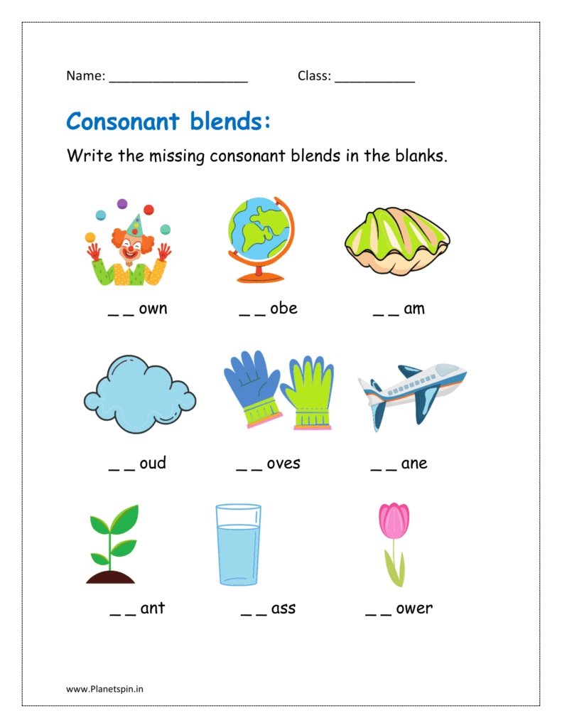 Write the missing consonant blends in the blanks 