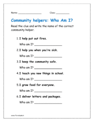 Read the clue and write the name of the correct community helper.