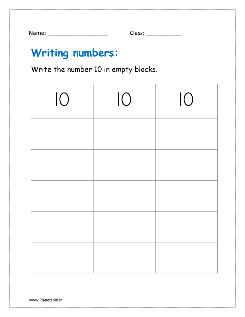 Fill the blank blocks by writing number 10