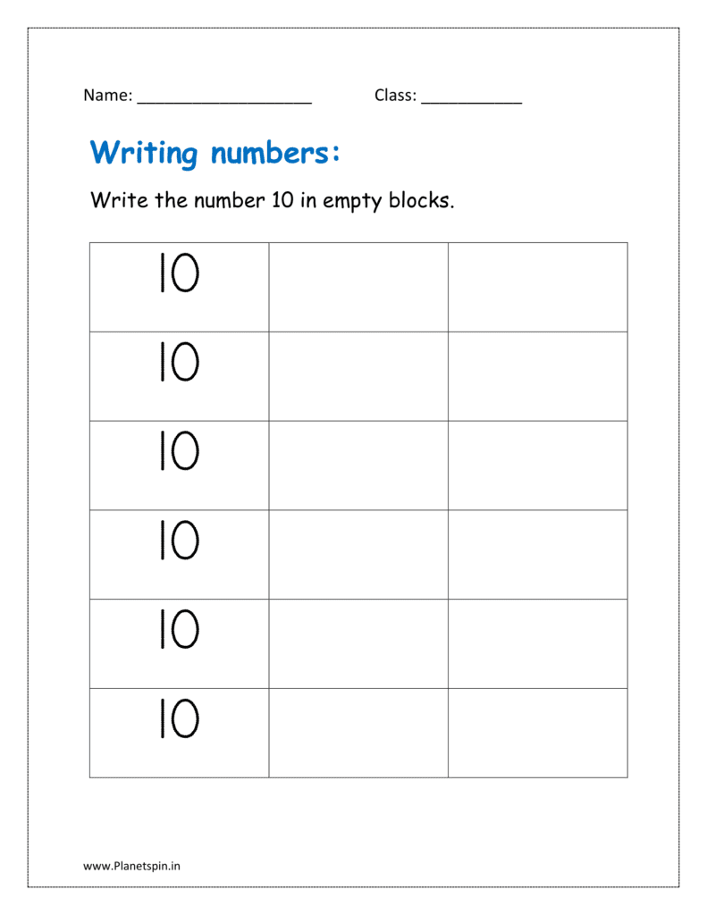 Write the number 10 in empty blocks