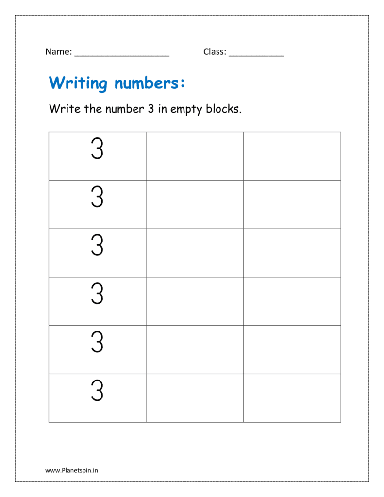 Write the number 3 in empty blocks in the given printable worksheet