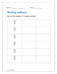 Write the number 3 in empty blocks in the given printable worksheet