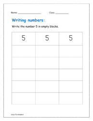 Fill the blank blocks by writing number 5 in the given kindergarten worksheet