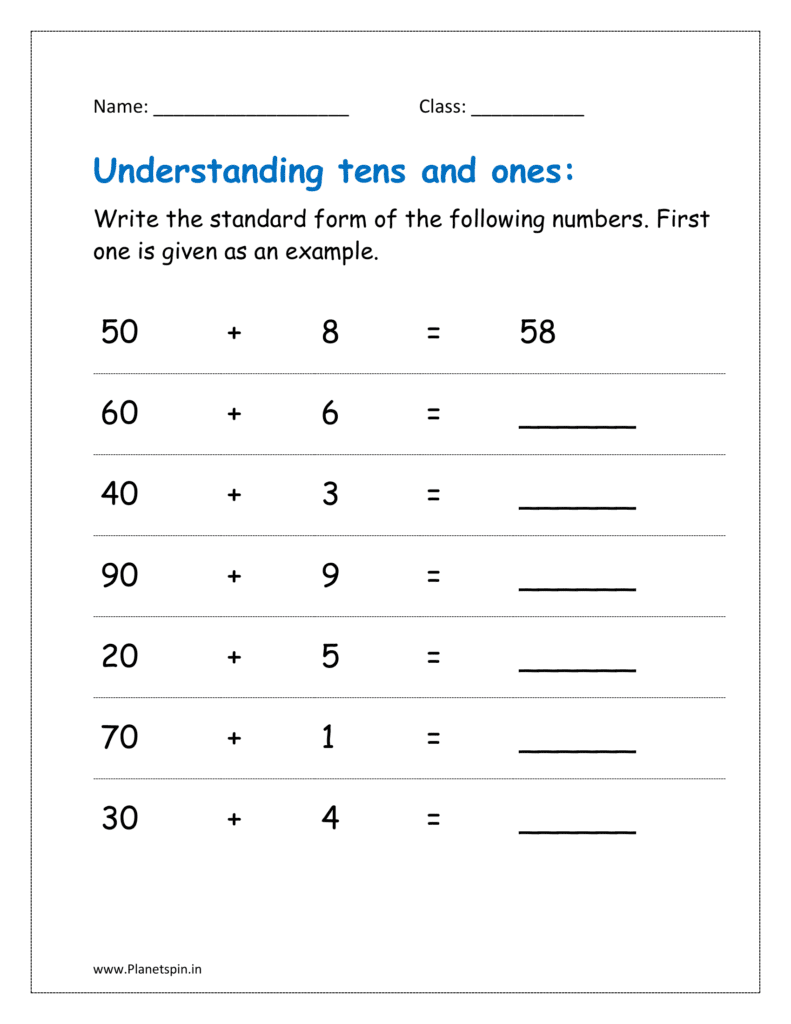 Write the standard form of the following numbers. First one is given as an example.