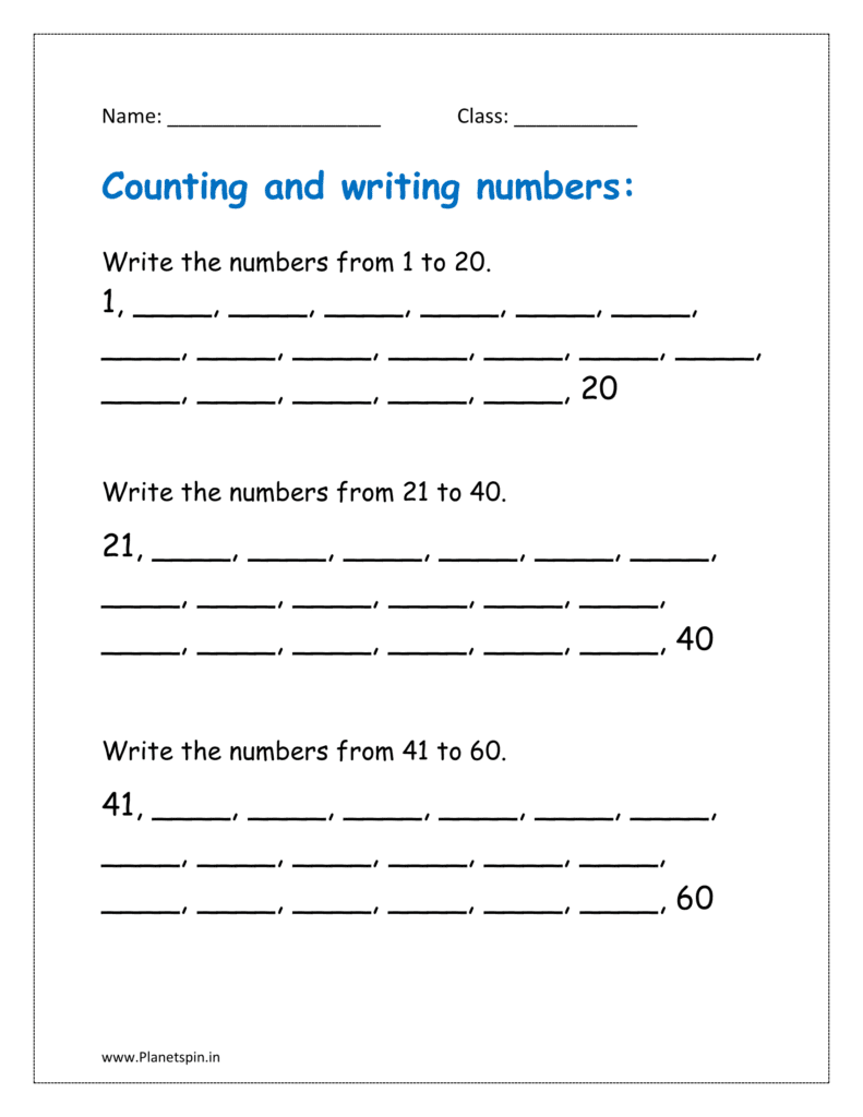 Write the numbers from 1 to 60