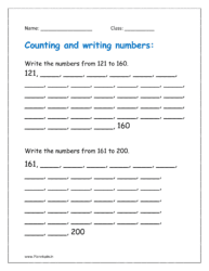 Write the numbers from 121 to 160.