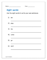 Use the sight words to write your own sentences. (for grade 1 in pdf)