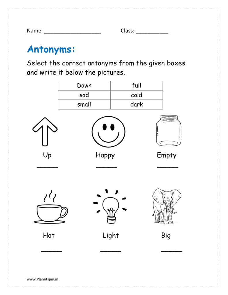 free antonym worksheet