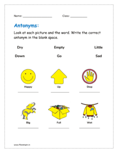 antonyms worksheets with pictures for kindergarten