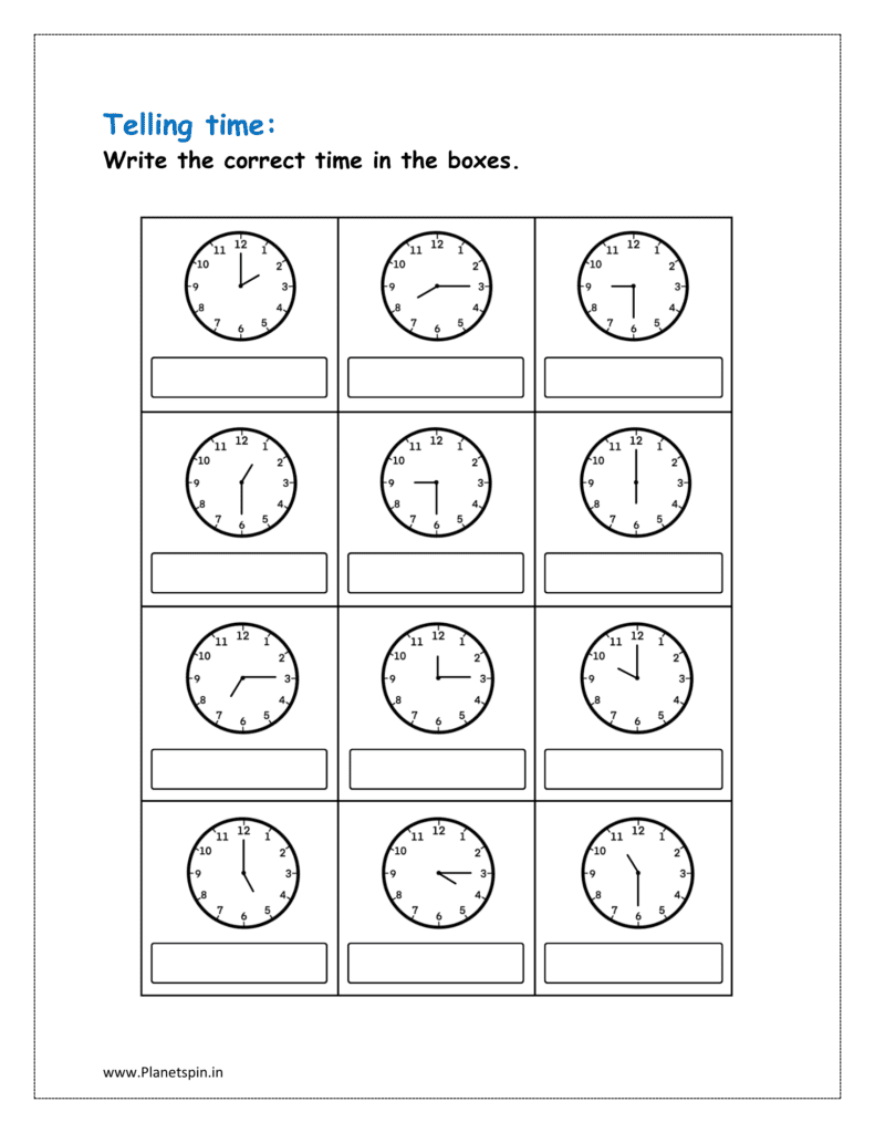 Analog clock: Write the time and download the free printable telling time worksheets grade 1