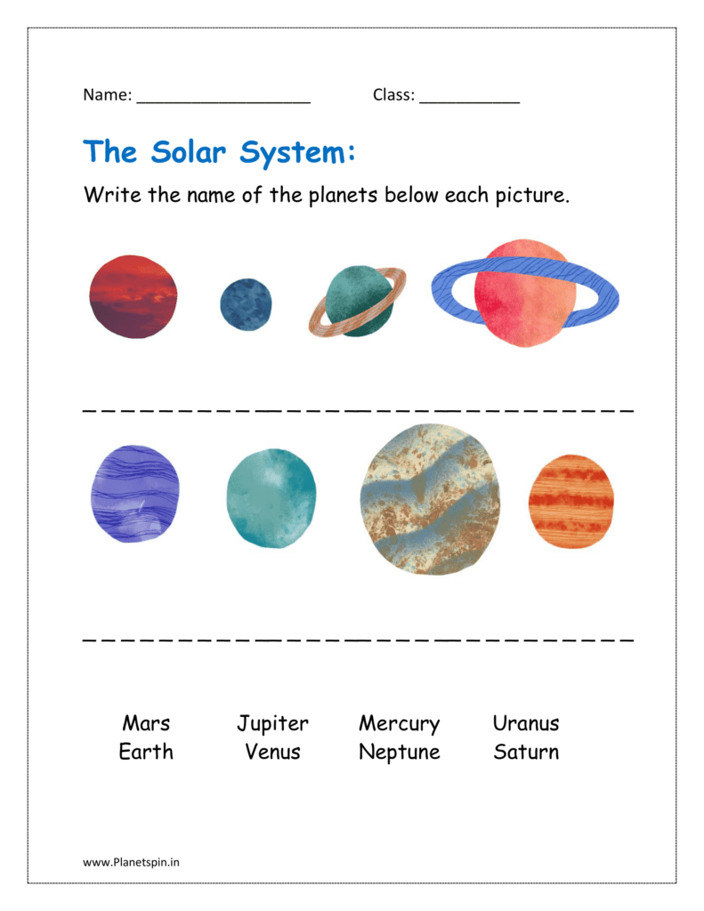 Write the name of the planets below each picture