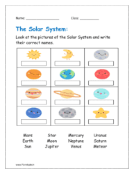 Look at the pictures of the Solar System and write their correct names
