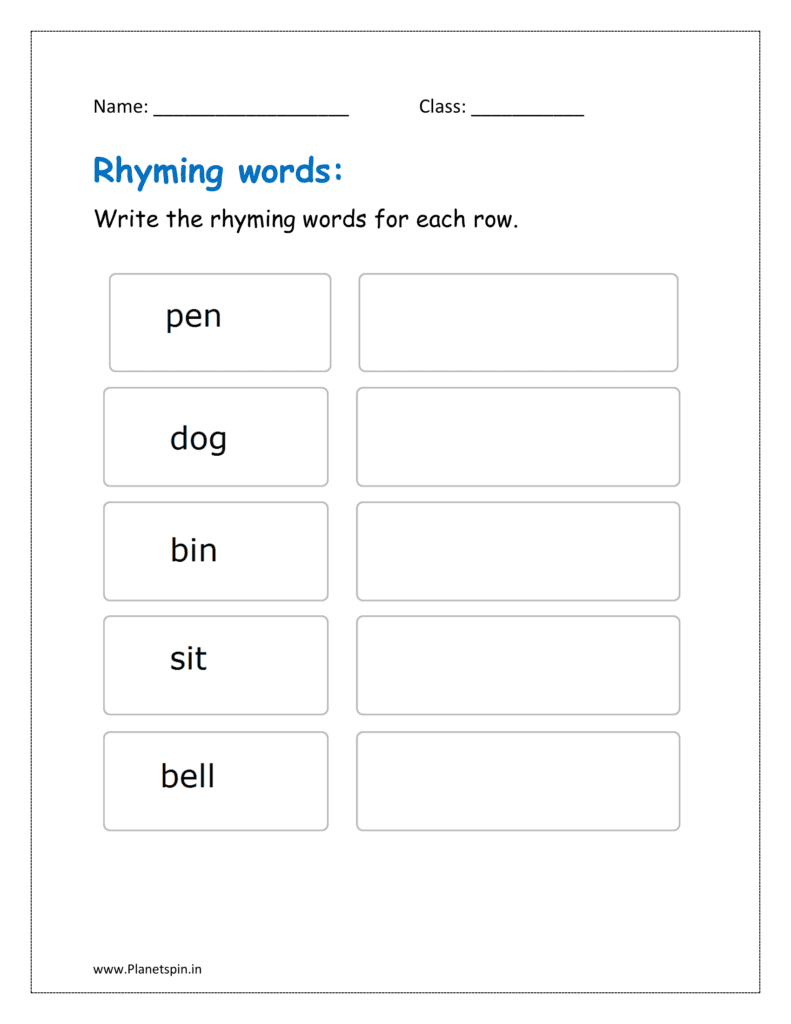 Write the rhyme words for each row