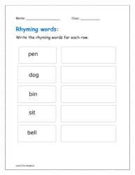 Write the rhymes words for each row
