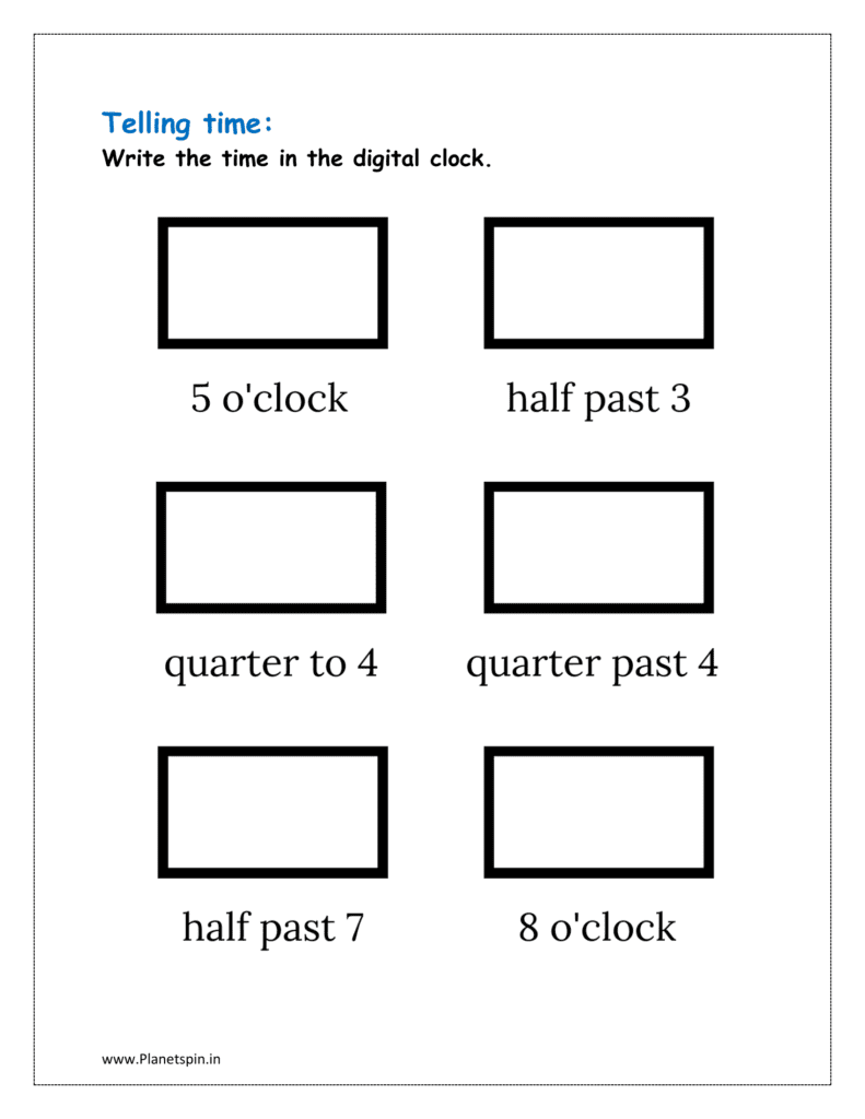 Digital clock: Write the time