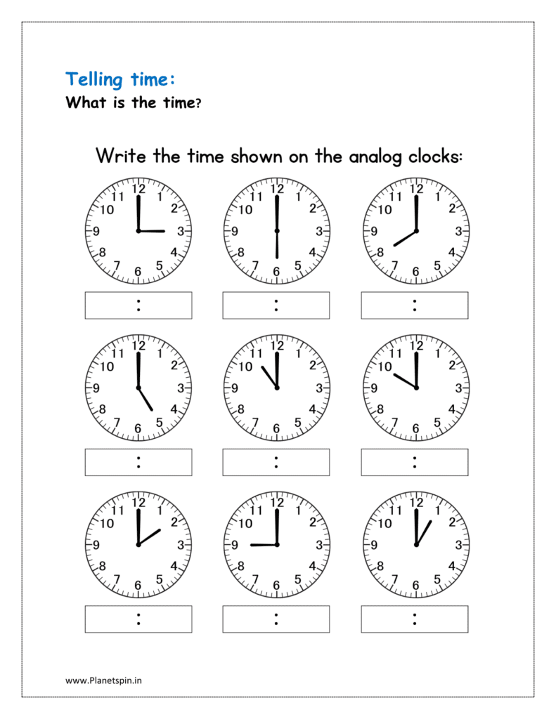 Free printable telling time worksheets grade 1 | Plantespin.in