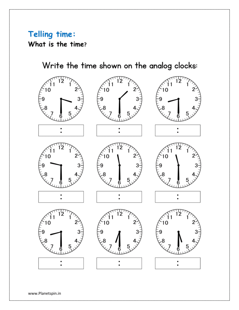 Free printable telling time worksheets grade 1 | Plantespin.in