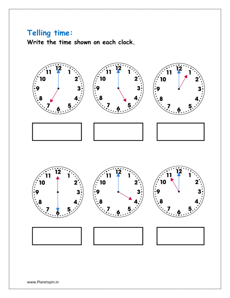 Write the time shown in the clocks and download the free printable telling time worksheets grade 1