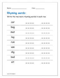 Write the two more rhyming words in each row