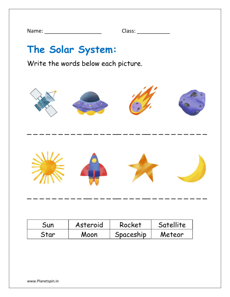 solar system worksheet PDF