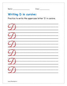 6. Practice to write uppercase letter D in cursive writing