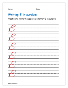 6. Practice to write uppercase letter E in cursive writing