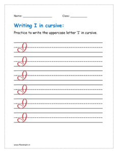 6. Practice to write uppercase letter I in cursive writing