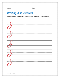 6. Practice to write uppercase letter J in cursive writing