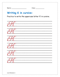 6. Practice to write uppercase letter K in cursive writing