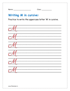 6. Practice to write uppercase letter M in cursive writing