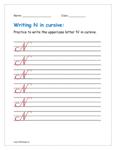 6. Practice to write uppercase letter N in cursive writing in free printable worksheet pdf