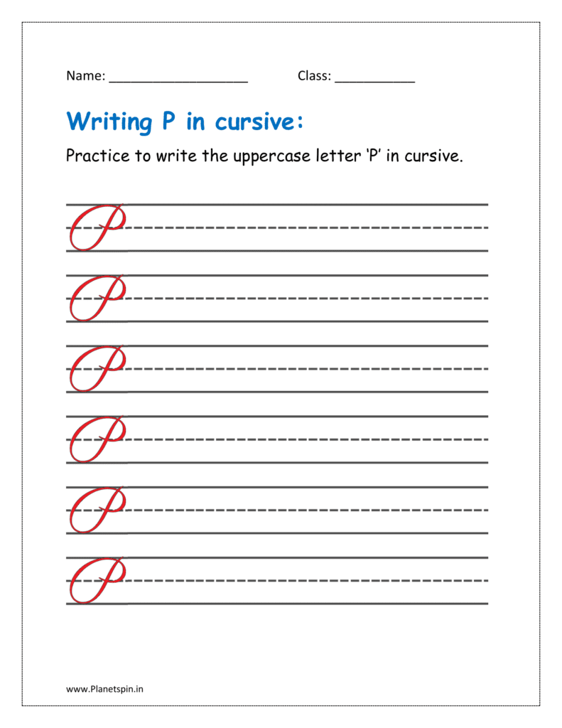 6. Practice to write uppercase letter P in cursive writing in free printable worksheet pdf