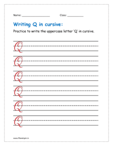 6. Practice to write uppercase letter Q in cursive writing